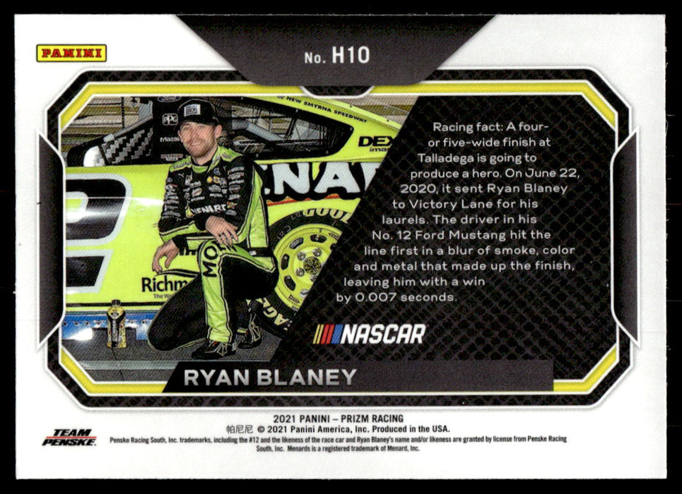 Ryan Blaney 2021 Panini Prizm Racing Heros Back of Card