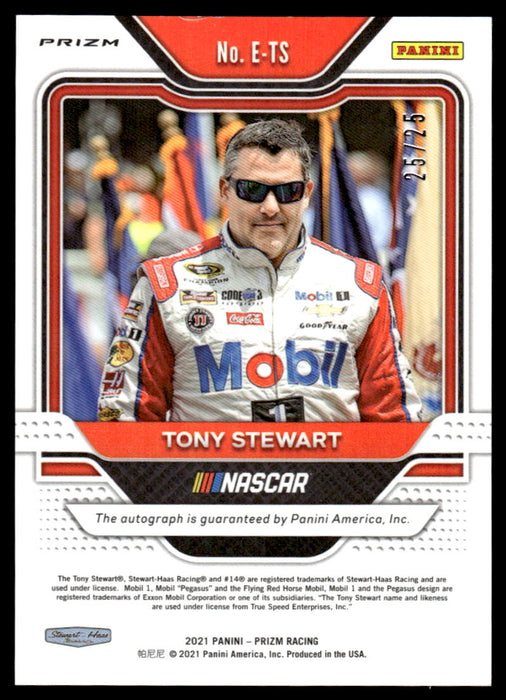 Tony Stewart 2021 Panini Prizm Purple Velocity Endorsements Back of Card