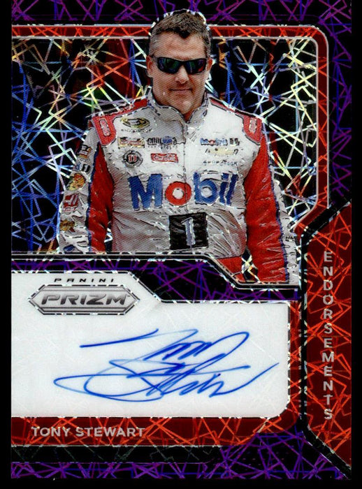 Tony Stewart 2021 Panini Prizm Purple Velocity Endorsements Front of Card