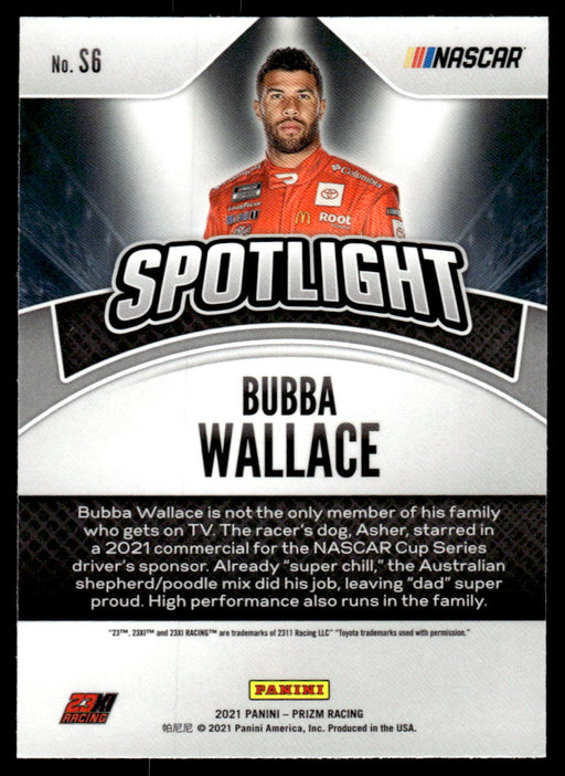 Bubba Wallace 2021 Panini Prizm Racing Spotlight Back of Card