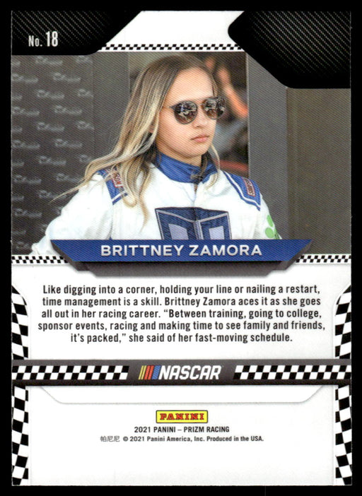 Brittney Zamora 2021 Panini Prizm Racing Variation Back of Card