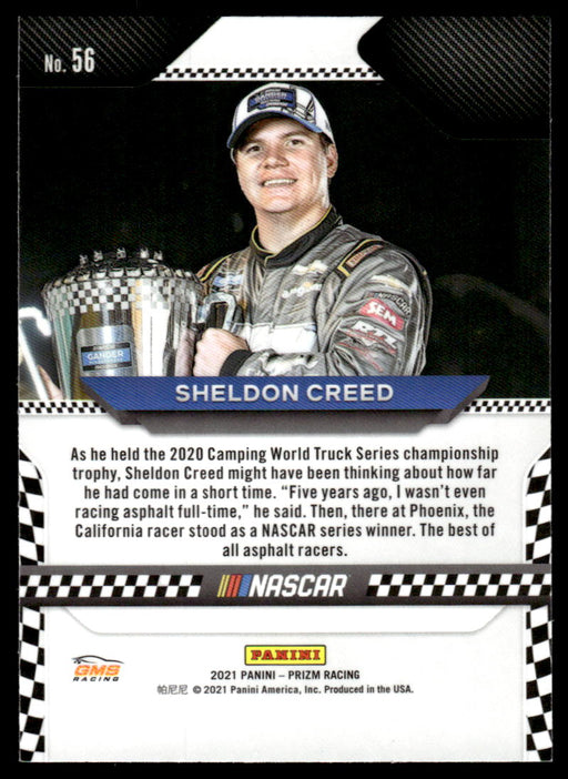 Sheldon Creed 2021 Panini Prizm Racing Variation Back of Card