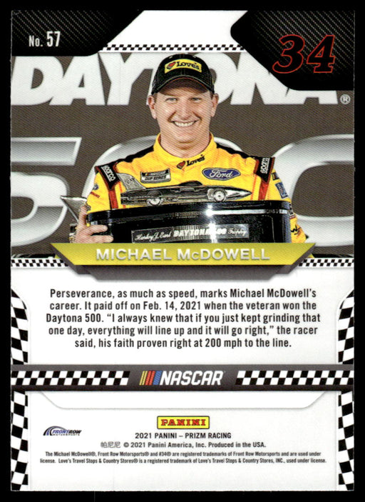 Michael McDowell 2021 Panini Prizm Racing Variation Back of Card