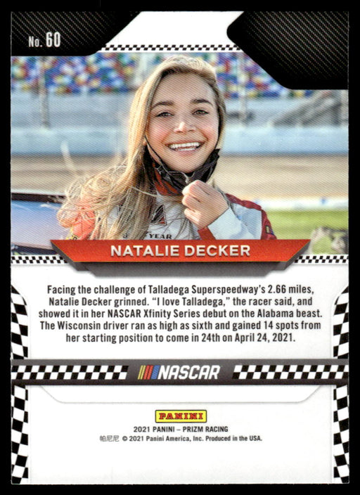 Natalie Decker 2021 Panini Prizm Racing Variation Back of Card