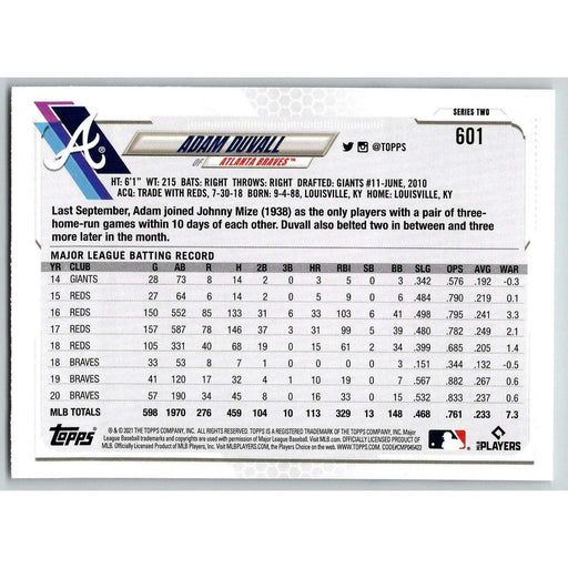 2021 Topps Baseball Complete Set Adam Duvall Atlanta Braves #601 - Collectible Craze America