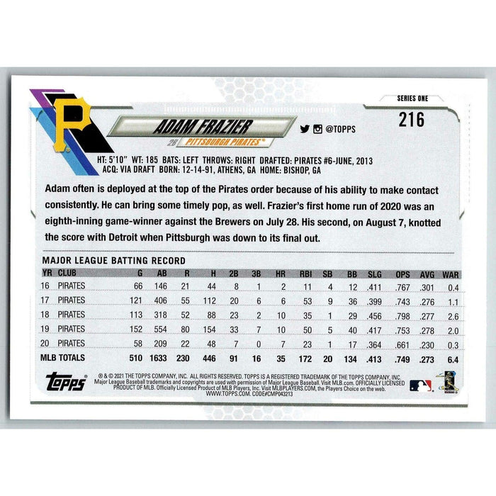 2021 Topps Baseball Complete Set Adam Frazier Pittsburgh Pirates #216 - Collectible Craze America