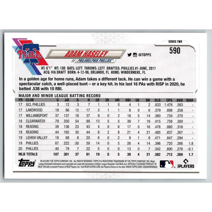 2021 Topps Baseball Complete Set Adam Haseley Philadelphia Phillies #590 - Collectible Craze America