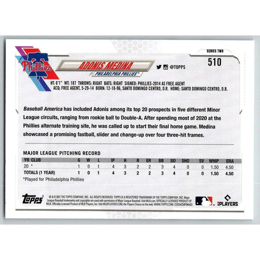 2021 Topps Baseball Complete Set Adonis Medina RC #510 Tampa Bay Rays - Collectible Craze America