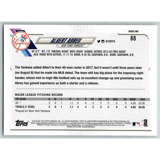 2021 Topps Baseball Complete Set Albert Abreu RC New York Yankees #88 - Collectible Craze America