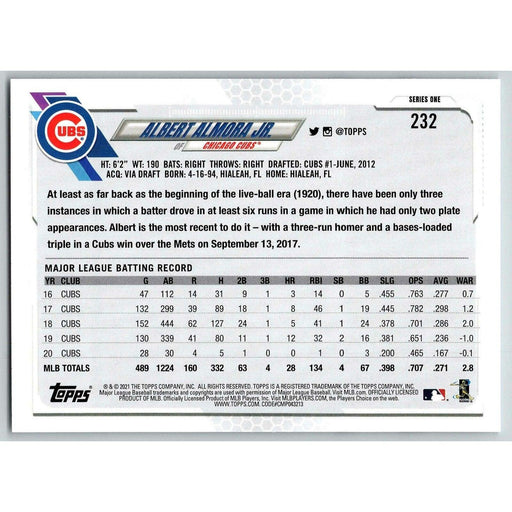 2021 Topps Baseball Complete Set Albert Almora Jr. Chicago Cubs #232 - Collectible Craze America