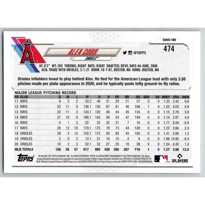 2021 Topps Baseball Complete Set Alex Cobb Los Angeles Angels #474 - Collectible Craze America