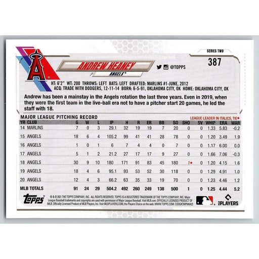 2021 Topps Baseball Complete Set Andrew Heaney Los Angeles Angels #387 - Collectible Craze America