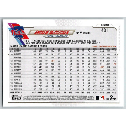 2021 Topps Baseball Complete Set Andrew McCutchen Philadelphia Phillies #431 - Collectible Craze America