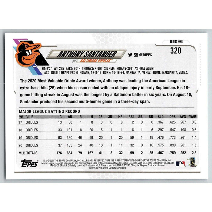 2021 Topps Baseball Complete Set Anthony Santander Baltimore Orioles #320 - Collectible Craze America