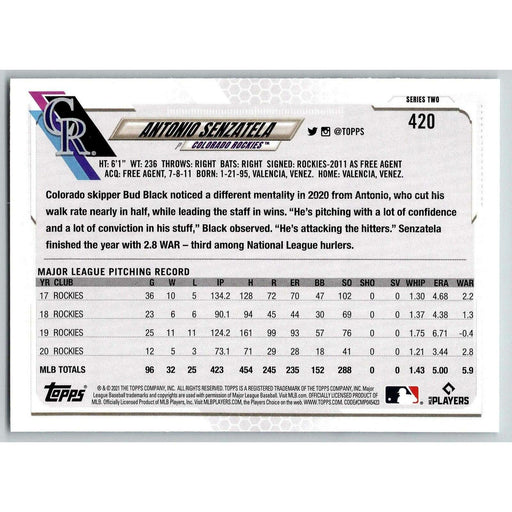 2021 Topps Baseball Complete Set Antonio Senzatela Colorado Rockies #420 - Collectible Craze America