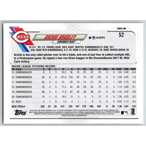 2021 Topps Baseball Complete Set Archie Bradley Cincinnati Reds #52 - Collectible Craze America