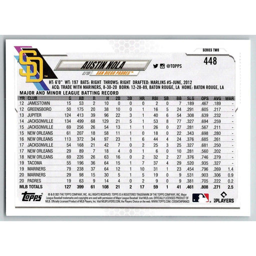 2021 Topps Baseball Complete Set Austin Nola San Diego Padres #448 - Collectible Craze America