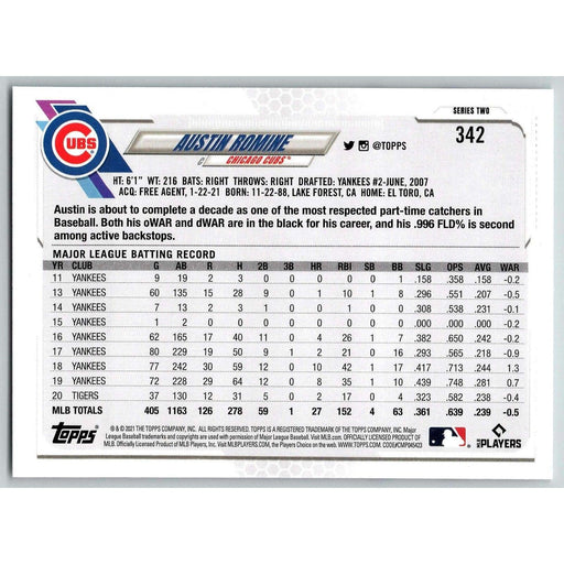 2021 Topps Baseball Complete Set Austin Romine Chicago Cubs #342 - Collectible Craze America