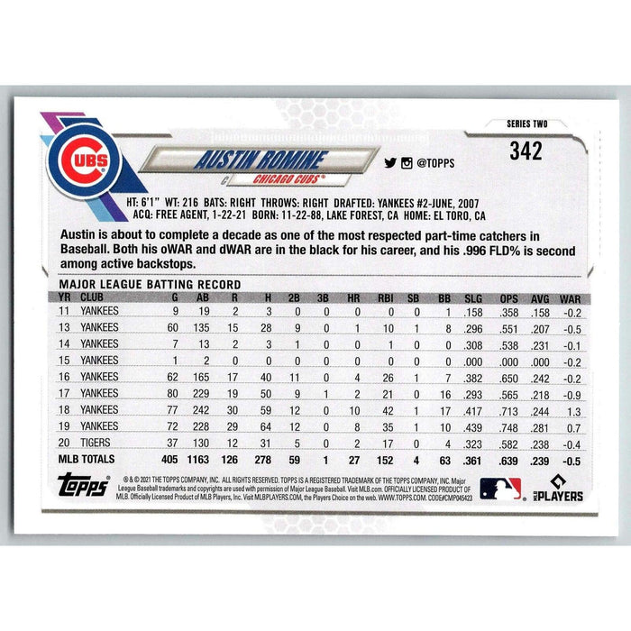 2021 Topps Baseball Complete Set Austin Romine Chicago Cubs #342 - Collectible Craze America