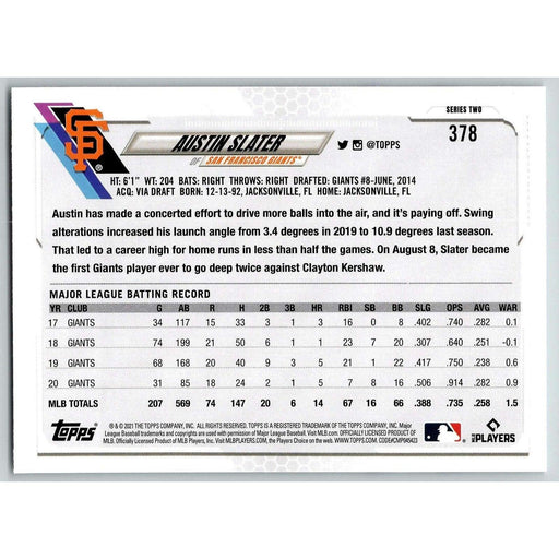 2021 Topps Baseball Complete Set Austin Slater San Francisco Giants #378 - Collectible Craze America