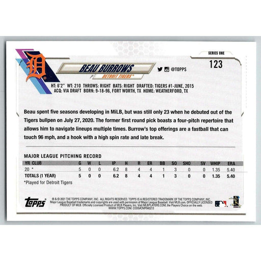 2021 Topps Baseball Complete Set Beau Burrows RC Detroit Tigers #123 - Collectible Craze America