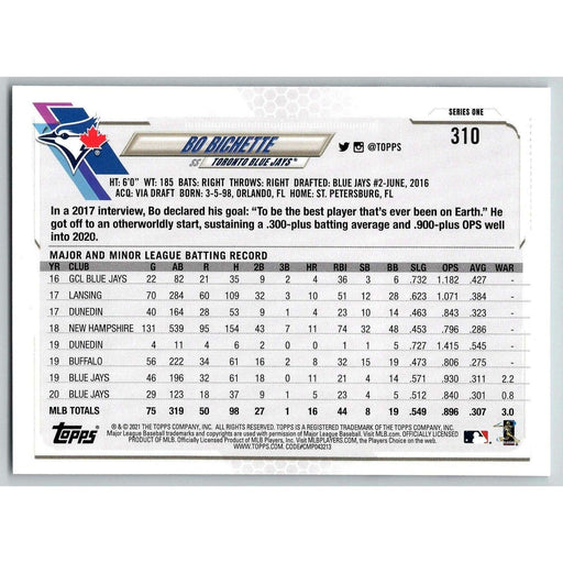 2021 Topps Baseball Complete Set Bo Bichette Toronto Blue Jays #310 - Collectible Craze America