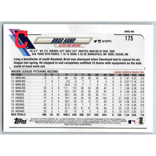 2021 Topps Baseball Complete Set Brad Hand Cleveland Indians #175 - Collectible Craze America