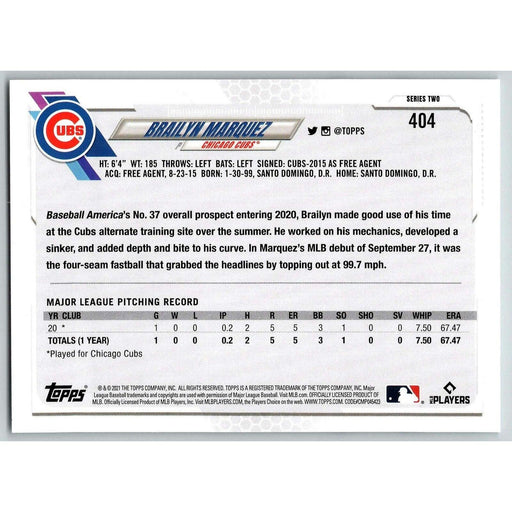 2021 Topps Baseball Complete Set Brailyn Marquez RC Chicago Cubs #404 - Collectible Craze America