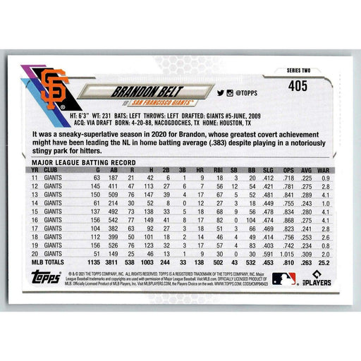 2021 Topps Baseball Complete Set Brandon Belt San Francisco Giants #405 - Collectible Craze America