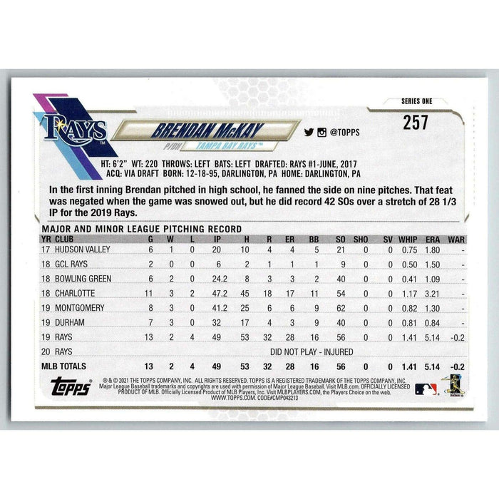 2021 Topps Baseball Complete Set Brendan McKay Tampa Bay Rays #257 - Collectible Craze America