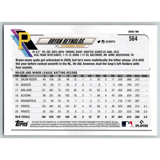 2021 Topps Baseball Complete Set Bryan Reynolds Pittsburgh Pirates #564 - Collectible Craze America