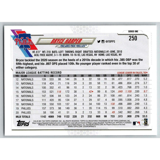 2021 Topps Baseball Complete Set Bryce Harper Philadelphia Phillies #250 - Collectible Craze America