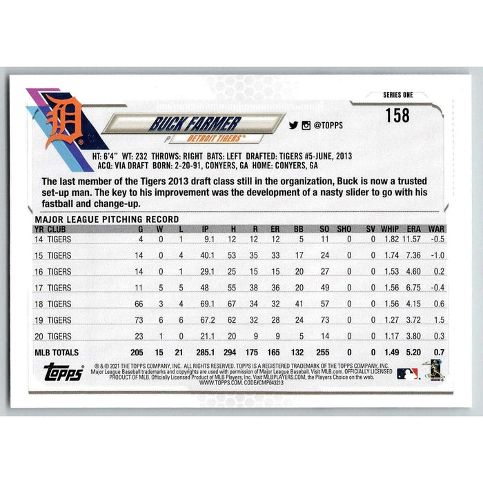 2021 Topps Baseball Complete Set Buck Farmer Detroit Tigers #158 - Collectible Craze America