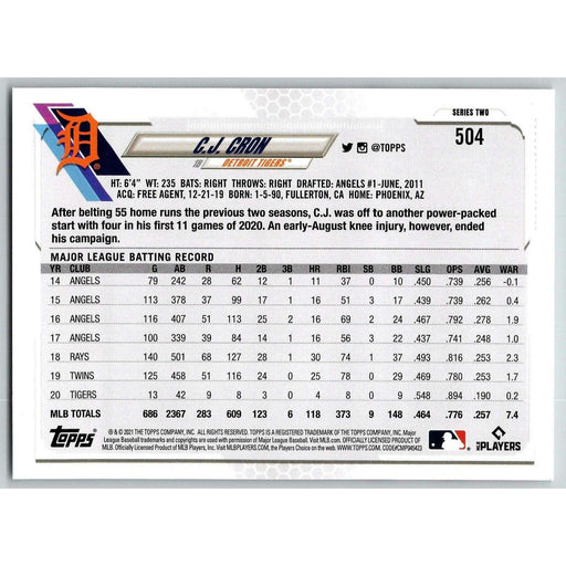 2021 Topps Baseball Complete Set C.J. Cron #151 Tampa Bay Rays - Collectible Craze America