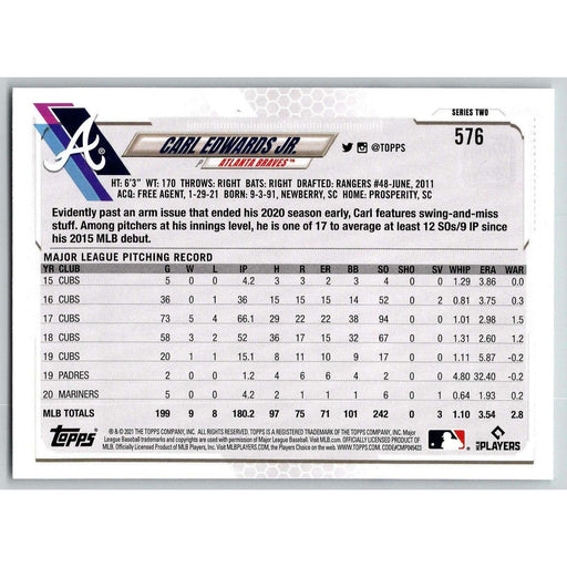 2021 Topps Baseball Complete Set Carl Edwards Jr. Atlanta Braves #576 - Collectible Craze America