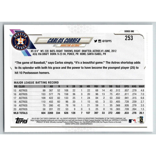 2021 Topps Baseball Complete Set Carlos Correa Houston Astros #253 - Collectible Craze America