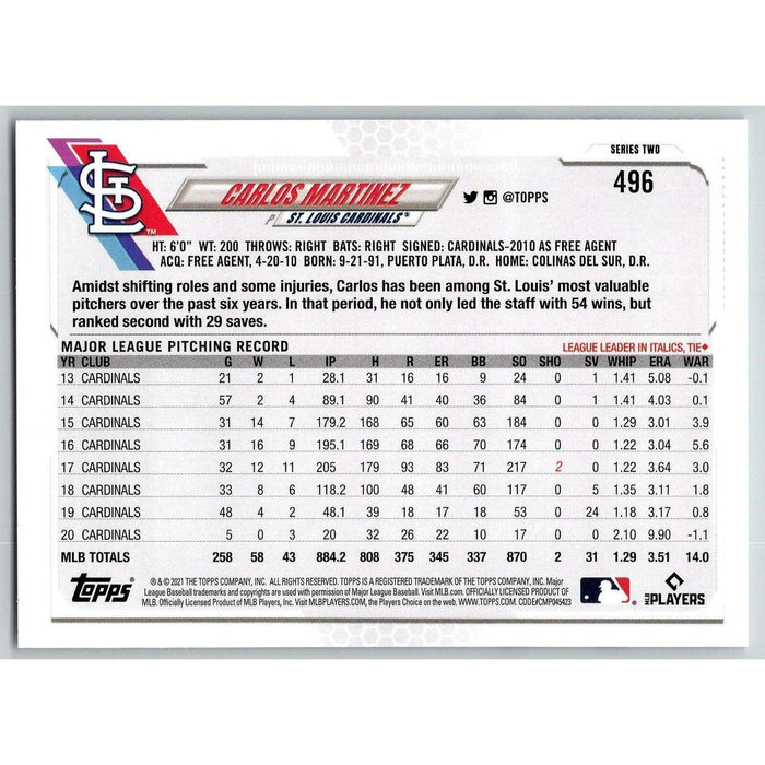 2021 Topps Baseball Complete Set Carlos Martinez #195 Tampa Bay Rays - Collectible Craze America