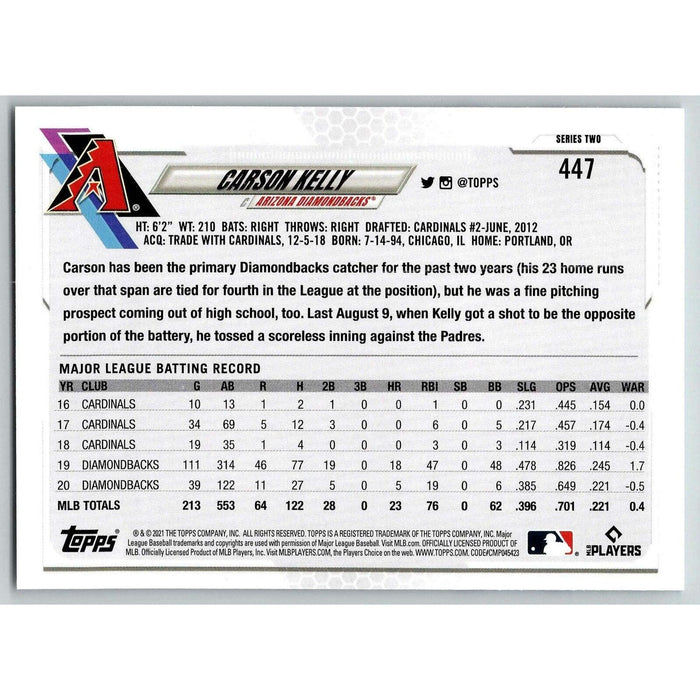 2021 Topps Baseball Complete Set Carson Kelly Arizona Diamondbacks #447 - Collectible Craze America