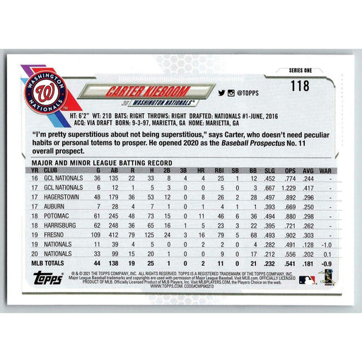 2021 TOPPS CARTER KIEBOOM WASHINGTON NATIONALS #118