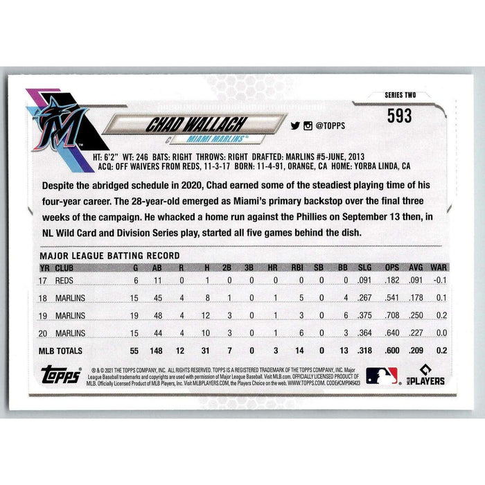 2021 Topps Baseball Complete Set Chad Wallach Miami Marlins #593 - Collectible Craze America