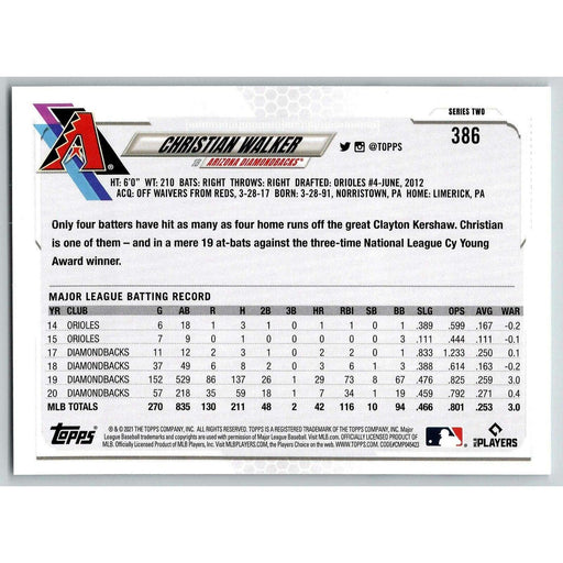 2021 Topps Baseball Complete Set Christian Walker Arizona Diamondbacks #386 - Collectible Craze America