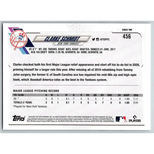 2021 Topps Baseball Complete Set Clarke Schmidt RC New York Yankees #456 - Collectible Craze America