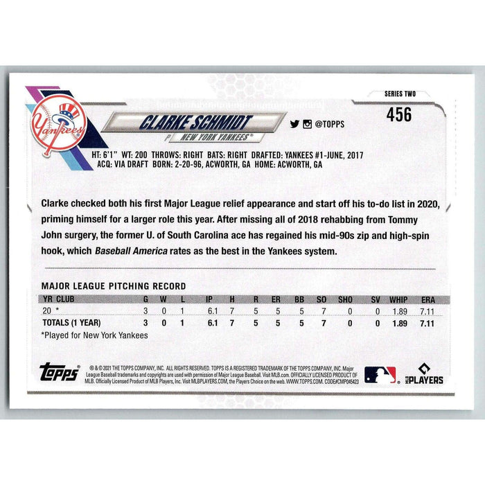 2021 Topps Baseball Complete Set Clarke Schmidt RC New York Yankees #456 - Collectible Craze America