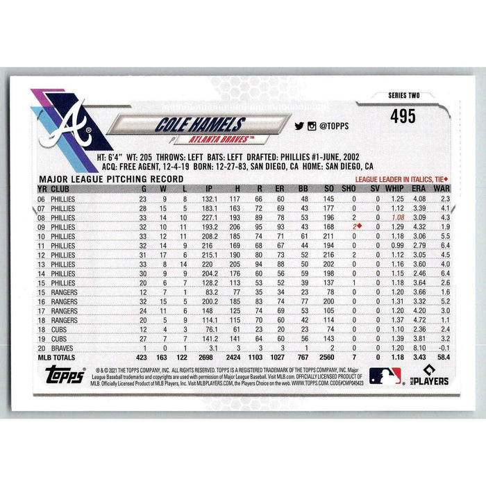 2021 Topps Baseball Complete Set Cole Hamels #495 Tampa Bay Rays - Collectible Craze America