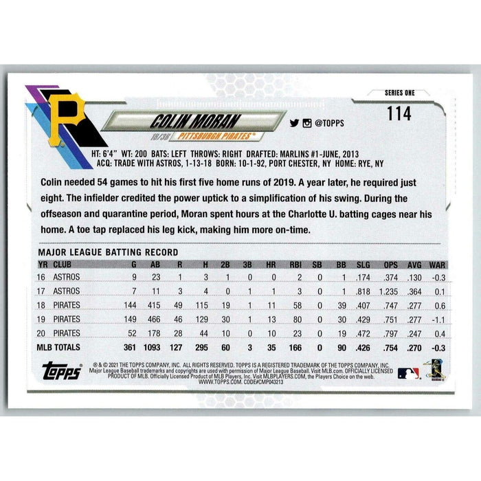 2021 Topps Baseball Complete Set Colin Moran Pittsburgh Pirates #114 - Collectible Craze America