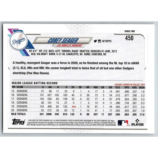 2021 Topps Baseball Complete Set Corey Seager Los Angeles Dodgers #450 - Collectible Craze America