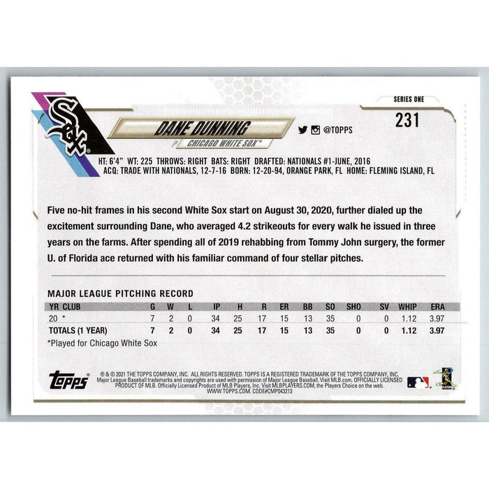 2021 Topps Baseball Complete Set Dane Dunning RC Chicago White Sox #231 - Collectible Craze America