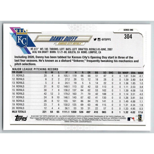 2021 Topps Baseball Complete Set Danny Duffy Kansas City Royals #304 - Collectible Craze America