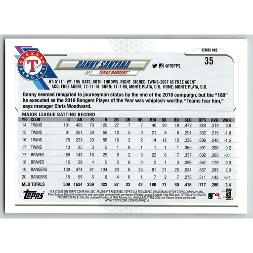 2021 Topps Baseball Complete Set Danny Santana Texas Rangers #35 - Collectible Craze America