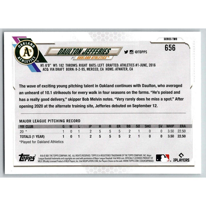 2021 Topps Baseball Complete Set Daulton Jefferies RC Oakland Athletics #656 - Collectible Craze America